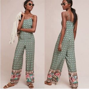 Farm Rio Green Printed Square Neckline Jumpsuit Size XXSP